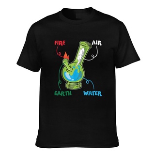 [100% Cotton] เสื้อยืด ผ้าฝ้าย 100 ผ้าฝ้าย พิมพ์ลาย Bong Elements Fire Water Earth Air Thc Weed Smoking Diy