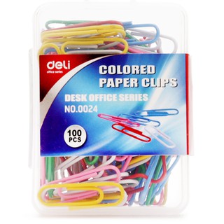 Deli 0024 Paper Clip Color ลวดสีเสียบกระดาษ คลิปหนีบกระดาษ คลิปสี บรรจุ 100 ตัว