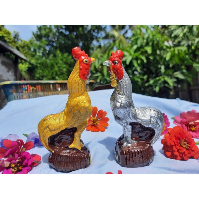 ไก่แก้บนไอ้ไข่วัดเจดีย์ไก่เงินไก่ทองคู่ล่ะ55บาทสูง12ซ.มี