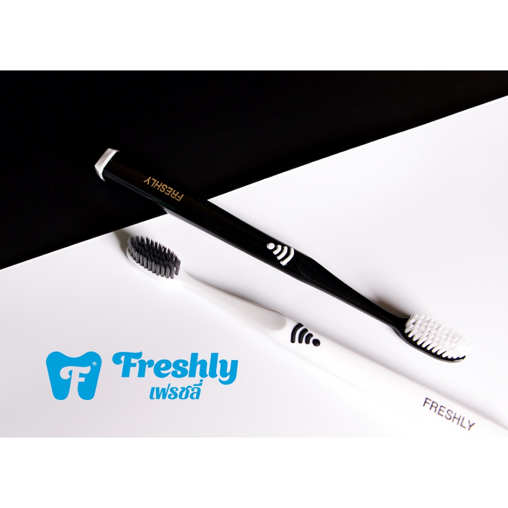 Freshly แปรงสีฟัน แพ็ค 2 ด้าม ขนแปรงนุ่ม | Freshly 880 Black & White Toothbrush Pack