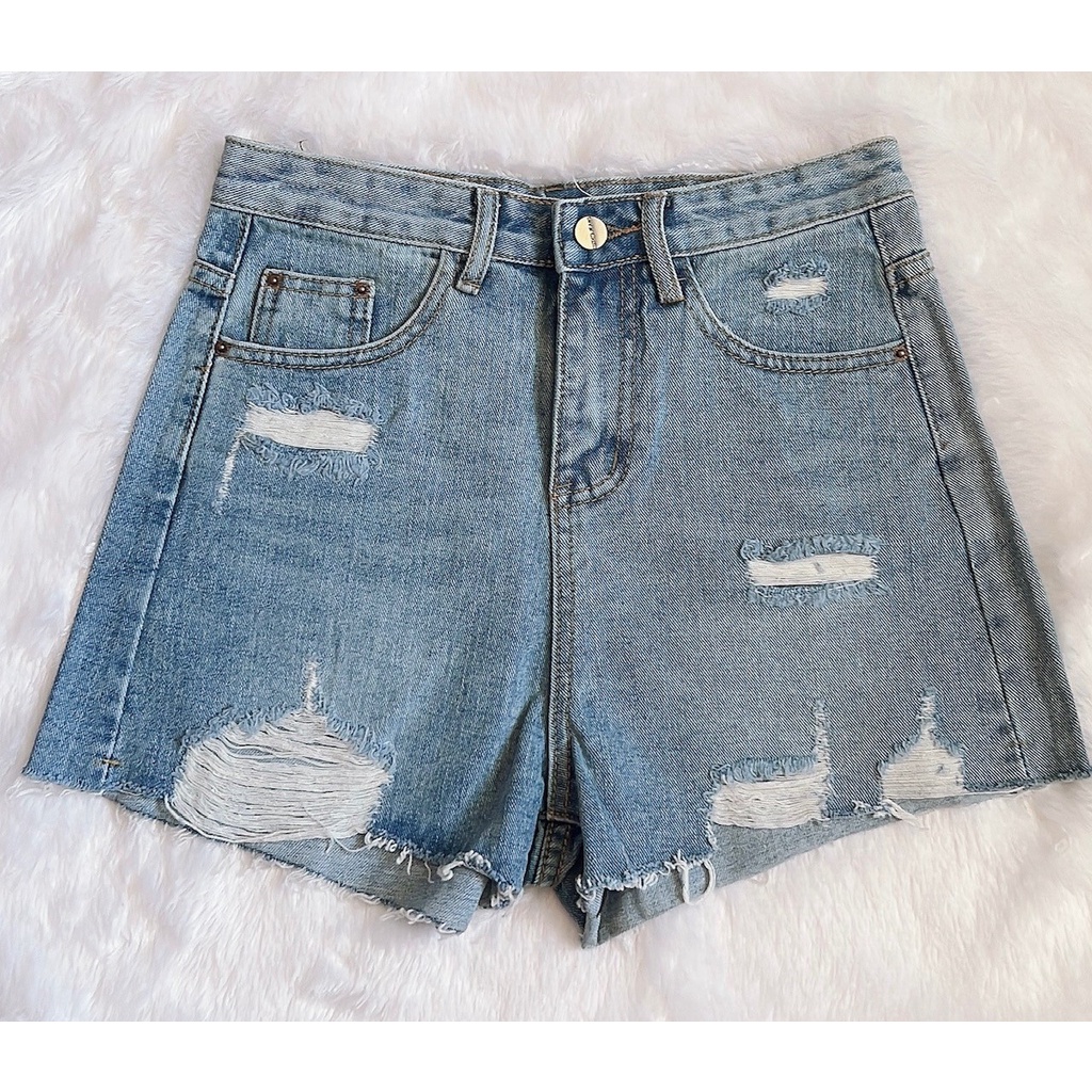 🧡 (มือสอง) กางเกงยีนส์ขาสั้น-สียีนส์ซีด Niyom Jeans(นิยมยีนส์) -SIZE-M -รอบเอว 31"  เสื้อผ้ามือสอง ส