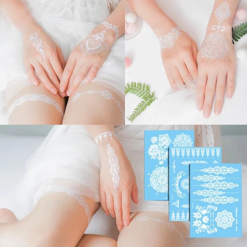 รอยสักชั่วคราว White Henna สําหรับงานแต่งงานและงานปาร์ตี้ YHB MODEL
