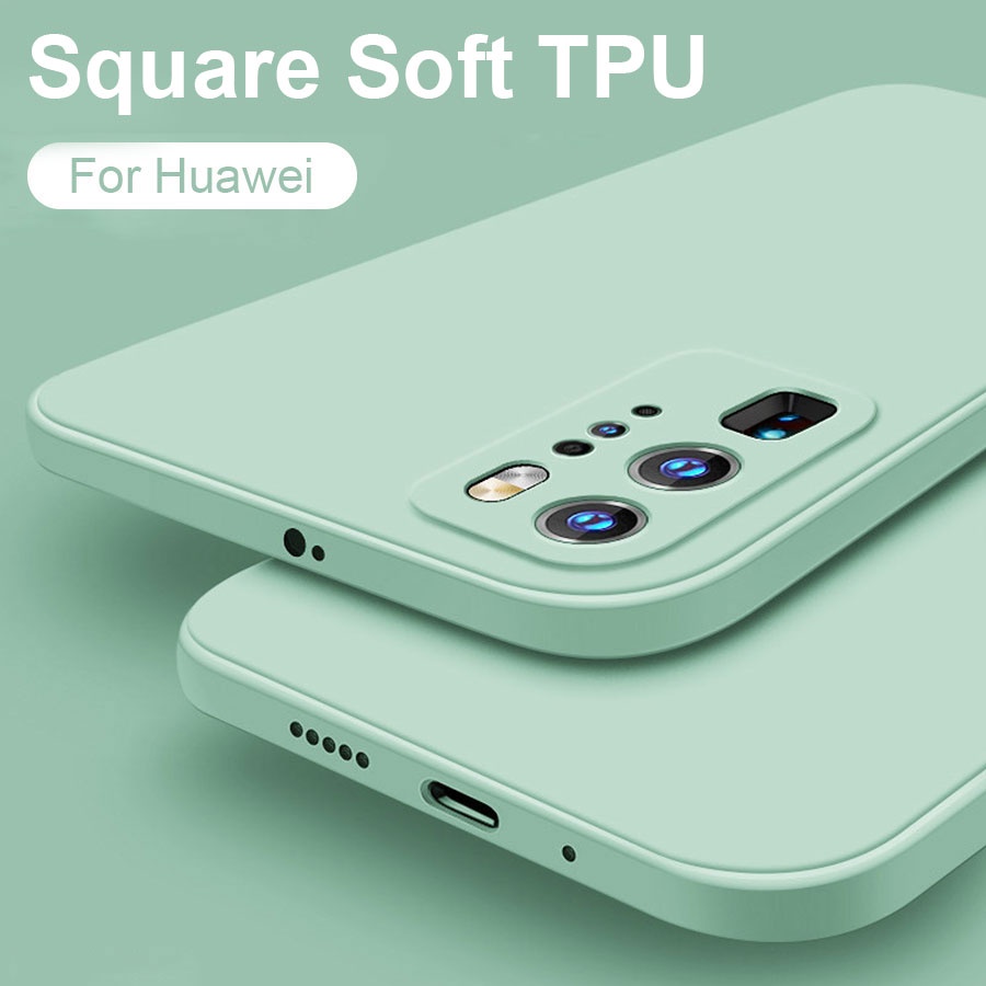 เคสป้องกันเต็มเลนส์ขอบสี่เหลี่ยม TPU นุ่ม Huawei Y5P Y6P Y7P Y9S Y7 Y9 Prime 2019 Y9S เคสมือถือ TPU สีพื้น