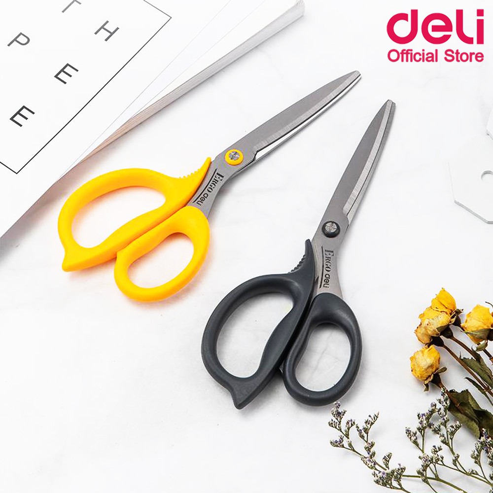 กรรไกรสเตนเลส Deli กรรไกร กรรไกรตัดผ้า&กระดาษ สำหรับตัดกระดาษและผ้า ขนาด 210 mm (8 1/4 นิ้ว) คละสี 1 ชิ้น อุปกรณ์ตัด