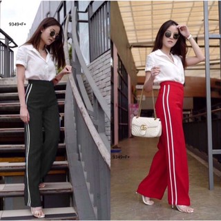 TwinsShopVip💗พร้อมส่ง TW9349 Set 2 ชิ้น เสื้อเชิ้ตแขนสั้น + กางเกงขายาวแถบข้าง