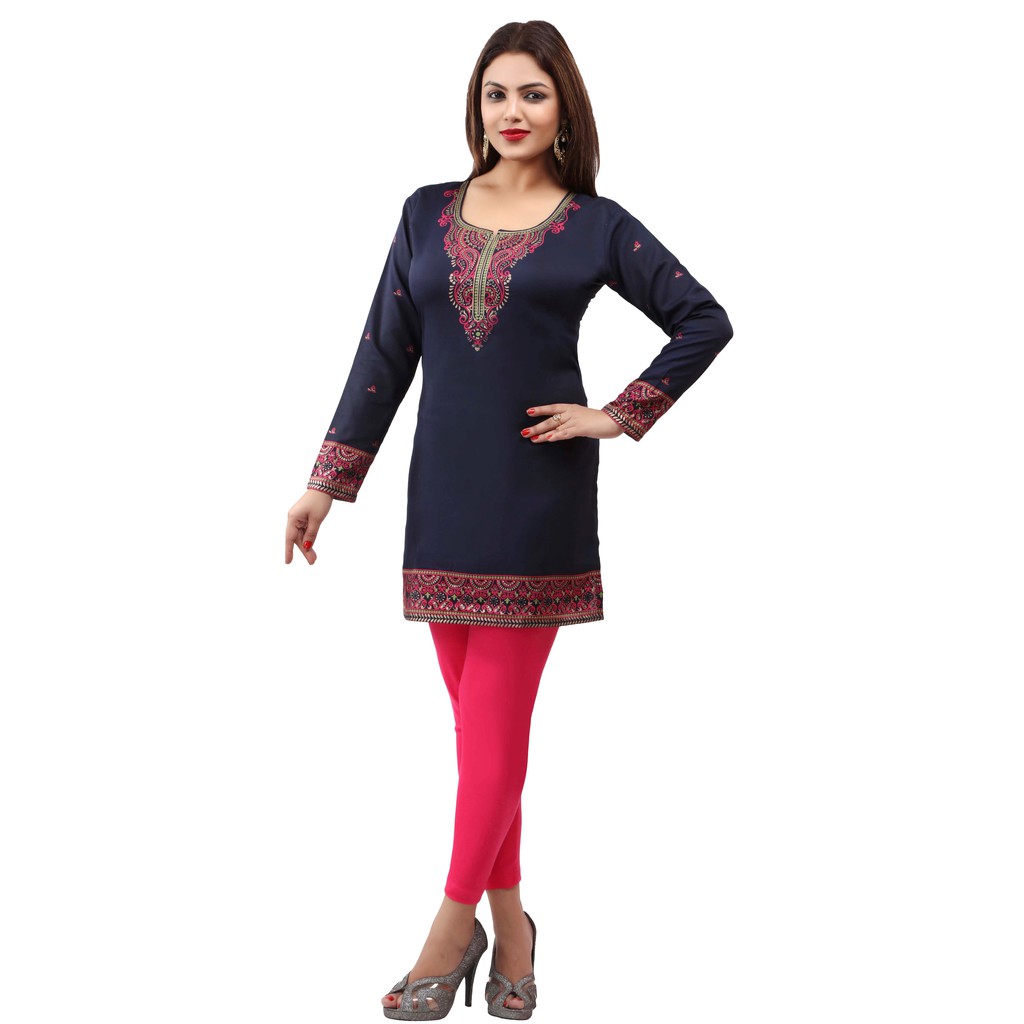 NAVY BLUE SHORT CREPE KURTI