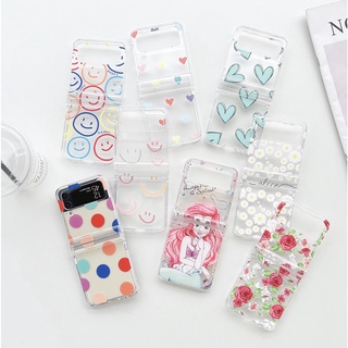 เคสโทรศัพท์มือถือ PC แข็ง แบบใส กันกระแทก ลายนางเงือกหน้ายิ้มน่ารัก สําหรับ Samsung Galaxy Z Flip 4 5G 3in1 Z Flip 3