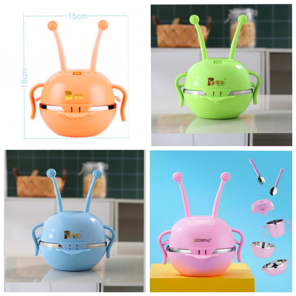 ชุดชาม ใส่อาหาร แก้วน้ำ ช้อน ส้อม มาในรูปแบบหุ่นยนต์ วัสดุ:ด้านนอก PP. ด้านใน สแตนเลส304 CH0127