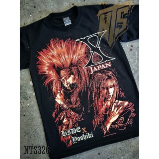 เสื้อยืดคอกลมNTS​ 326 X Japan Yoshiki Hide เสิ้อยืดดำ เสื้อยืดชาวร็อค เสื้อวง New Type System NTS Rock brand Sz. S M L X