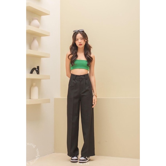 ส่งต่อ Twain hasp กางเกงขายาว กางเกงขากระบอก เหมาะสำหรับคนเอวเล็ก สะโพกใหญ่ เนื้อผ้าไอวี่ ทรงสวย ใส่