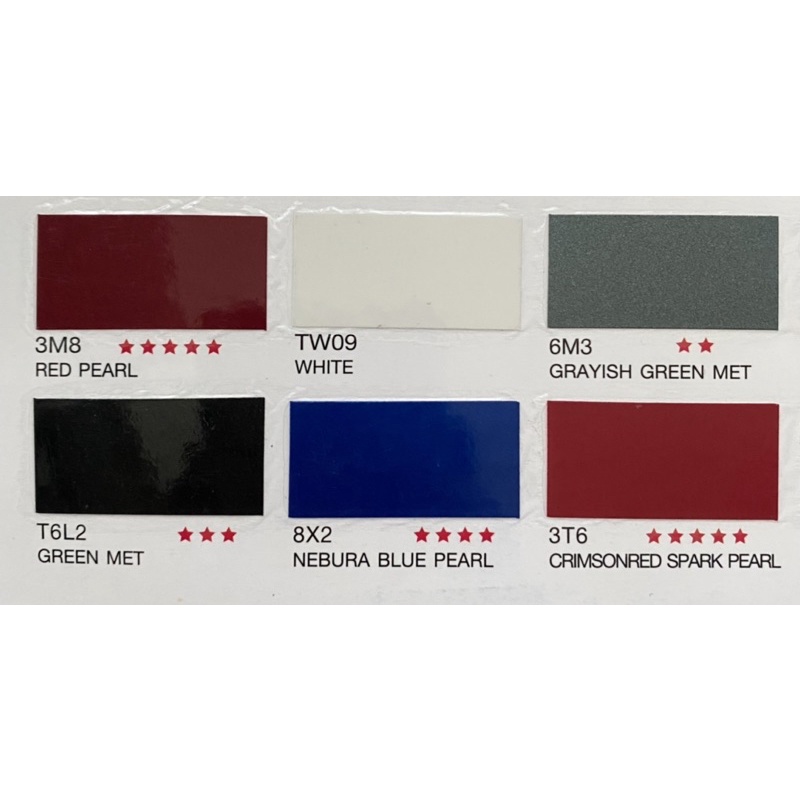 สีเบอร์พ่นรถยนต์อย่างดี เป็นสี 2K MEIJI TOYOTA เบอร์ 3M8*****, TW09, 6M3**, T6L2***, 8X2****, 3T6***