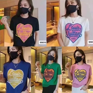 สินค้าพร้อมส่ง เสื้อยืดพิมลายหัวใจสีพื้นDMN15