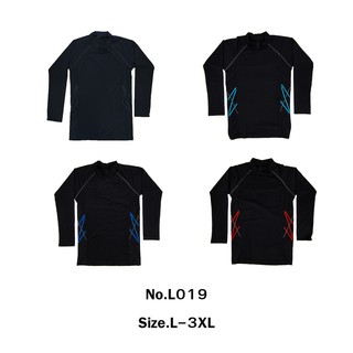 เสื้อว่ายน้ำแขนยาว สีดำ ตัดต่อเส้นลาย L019