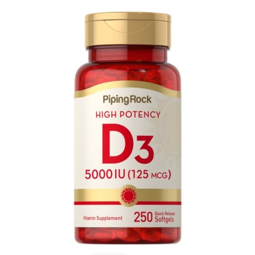 Vitamin D3 (วิตามินดี3) 5000 IU 250 softgels (PipingRock) พร้อมส่ง