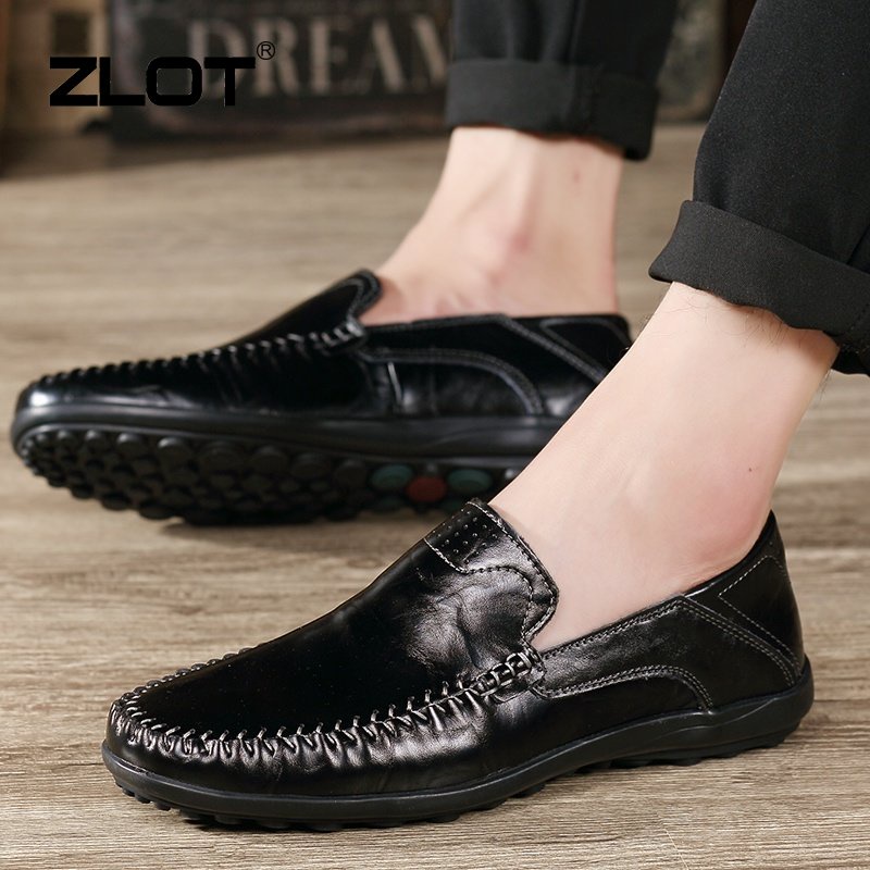【ZLOT】รองเท้าโลฟเฟอร์ลําลอง หนังวัว สีดํา คุณภาพสูง แฟชั่นสําหรับผู้ชาย