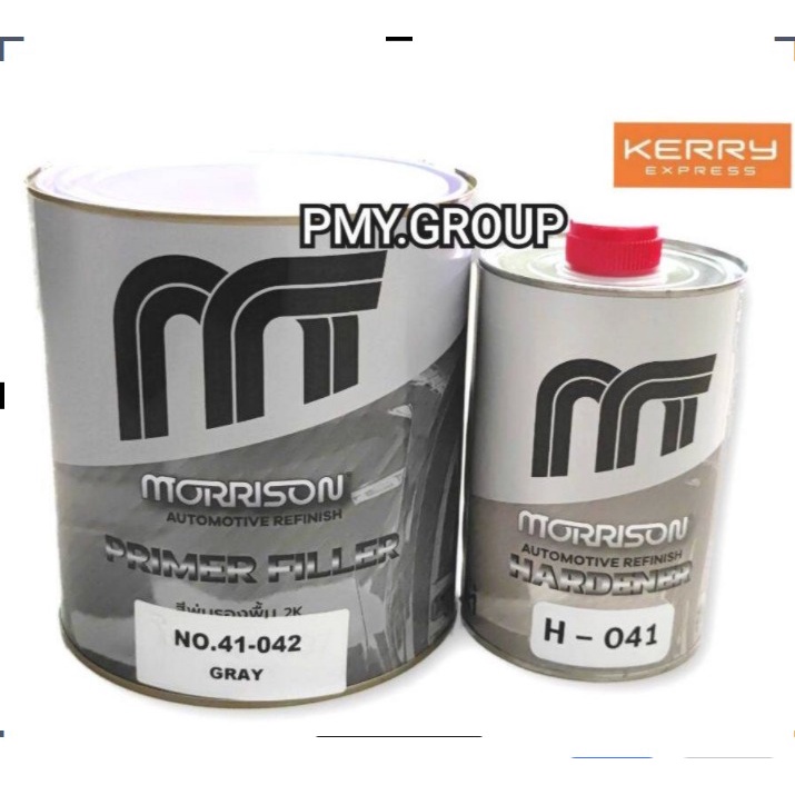 Morrisonสีพ่นรองพื้น2K ระบบ4:1 เนื้อสีเทา ขนาด3ลิตร พร้อมกับฮาร์ดเดนเนอร์ขนาด1ลิตร