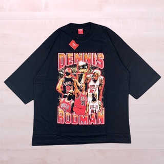 เสื้อยืดผู้ เสื้อยืดโอเวอร์ไซซ์ ลาย OSSU DENNIS RODMAN 91 สีดํา S-5XL