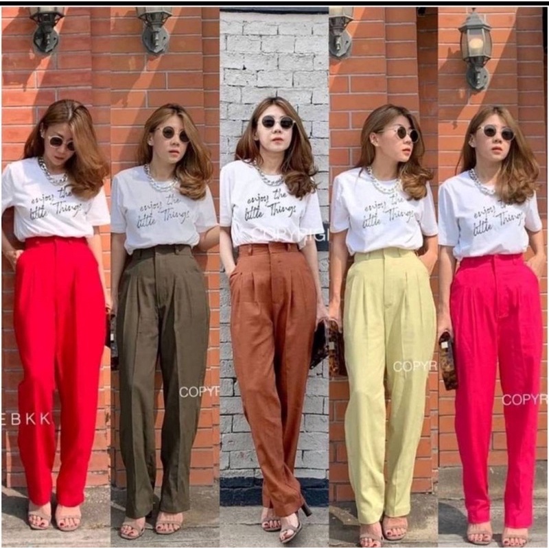 กางเกงทรงบอยลินินเอวสูงรุ่นขายดีมาแรงไม่เคยตกจร้า100%S-XL✅