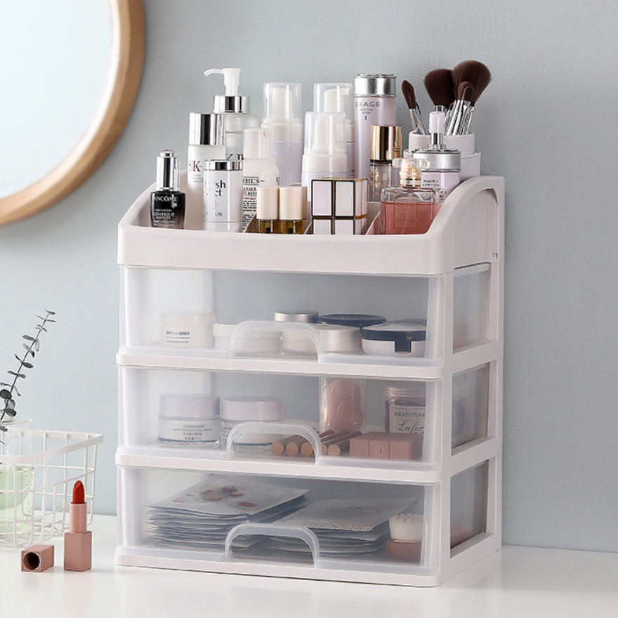 กว้าง23.3cmชั้นวางเครื่องสำอาง อุปกรณ์แต่งหน้า กล่องเก็บเอนกประสงค์แบบมีลิ้นชัก ไร้กลิ่นเเละเป็นมิตรกับสิ่งเเวดล้อม