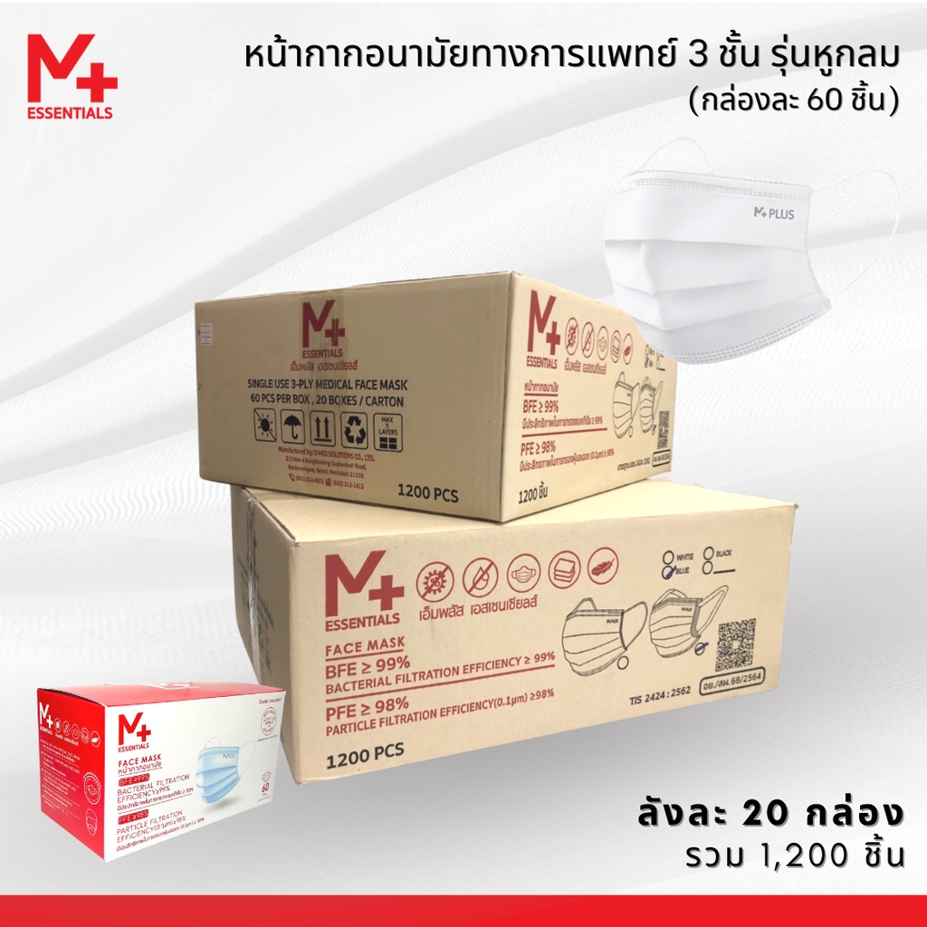 [ยกลัง] รุ่น 6.1 หน้ากากอนามัยทางการแพทย์ 3 ชั้น รุ่นหูกลม มี อย. (กล่องล่ะ 60 ชิ้น/ลังละ 20 กล่อง) คุ้มมาก!!!