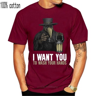 เสื้อยืดผ้าฝ้าย พิมพ์ลาย I Want You To Wash Your Hands Plague Doctor S-5XL สีดํา สําหรับผู้ชาย 2022S-5XL