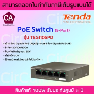 Tenda PoE switch 5-Port Gigabit รุ่น TEG1105PD