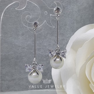ER1044A ต่างหูแฟชั่นประดับเพชร CZ (White gold plated)
