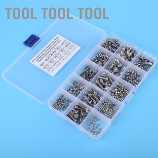 emincomme 440pcs M3 M4 M5 Stainless Steel Hex Socket Flat Head Screw Bolts and Nuts kit