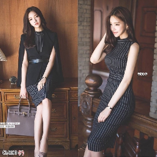 CL4100 Dress เดรสสั้นผ้าโฟเวย์คอปีนแขนกุดมีซิปหลัง