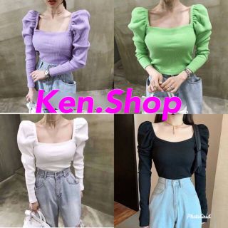 👉เสื้อครอปแยนยาวคอเหลี่ยมแขนยก👈