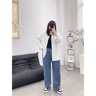 CiCi Plus+(SALE 3028)เสื้อเชิ้ตแขนยาวผ้าร่องเนื้อผ้าดีมากแมทซ์ได้ทุกลุคใส่สบาย เก๋เสื้อผ้าสาวอวบ plus-size