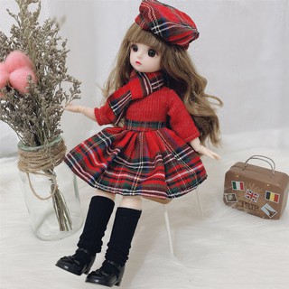 Bjd Doll 12 Joints 1/6 Girls Dress 3D ตาตุ๊กตาสีน้ําตาลพร้อมรองเท้าของเล่นสําหรับเด็ก 30ซม.