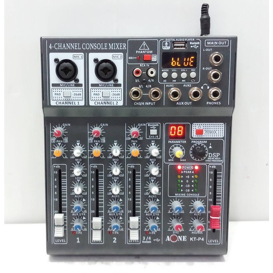 mixer เครื่องเสียง มิกเซอร์บลูทูธ 4ช่อง มิกเซอร์12v ใช้ได้ทั้งไฟบ้าน🏠 และไฟรถ🚗 มิกเซอร์ KT-P4 A-One ktp4 มิคปรับเสียง