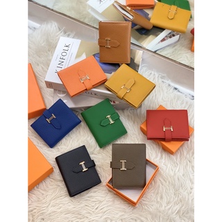 💥หนังแท้💥 กระเป๋าตังค์สั้น สองพับ H wallet Leather Togo Size 12cm