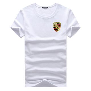 เสื้อยืดลําลองสําหรับ Unisex แขนสั้นคอกลมพิมพ์ลาย Porsche Icon Man ทรงหลวม