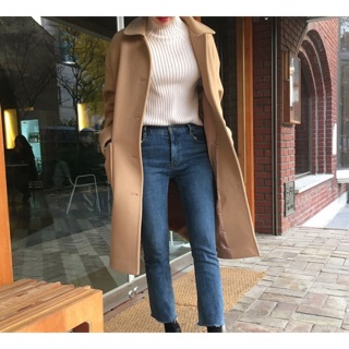 เสื้อโค้ทผ้าวูล ตัวยาวทรงตรง ซับในทั้งตัว ตรงตามแบบเป๊ะทุกจุด