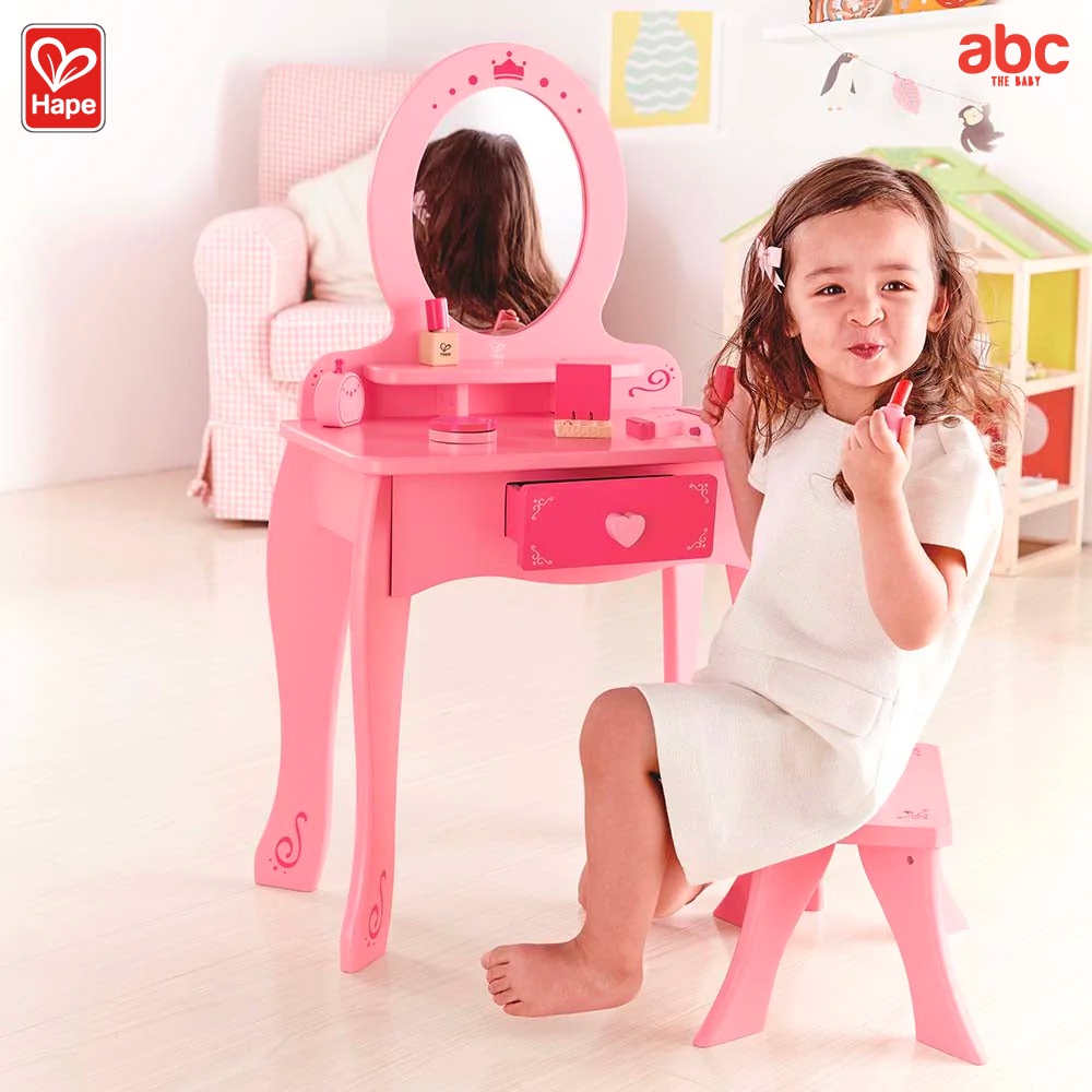 Hape Mainan Kayu Meja Rias dan Stool Dresser Table And Stool Mainan Edukasi Anak 3 Tahun ke Atas gambar 4