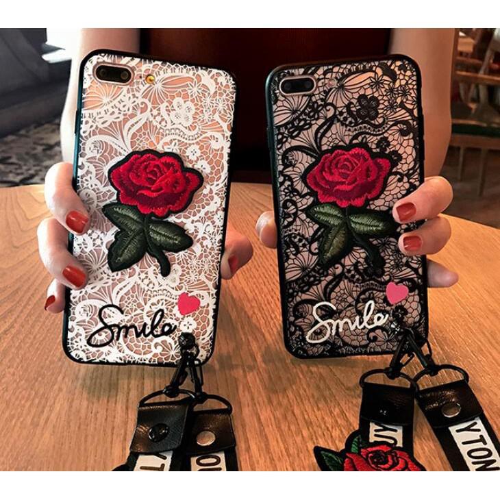 เคสโทรศัพท์ผ้าลูกไม้ลายดอกกุหลาบสำหรับ iPhone 6 / 6s Plus OPPO A 37 Vivo Y 53