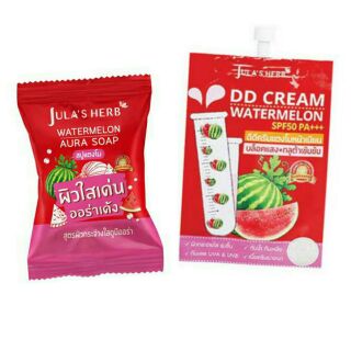 [ลด 40.- โค้ดINCSM5F+หน้าร้าน] (เซ็ตคู่ อย่างละ 1 ชิ้น) Jula’s herb watermelon aura soap สบู่แตงโม 60 กรัม + ดีดี แตงโม watermelon dd cream 8 ml.