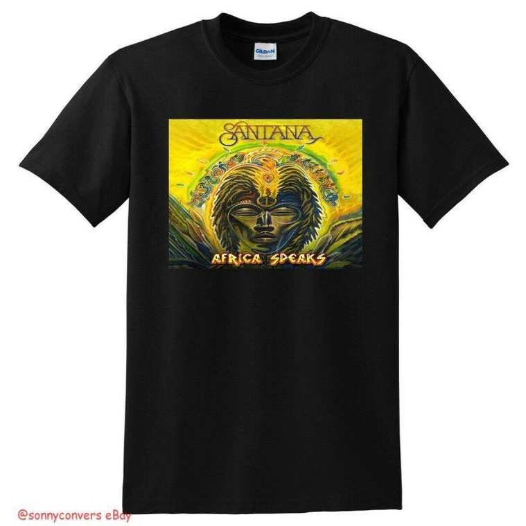 tshirtเสื้อยืดคอกลมฤดูร้อนWanyg เสื้อยืดแขนสั้น พิมพ์ลาย Santana T Africa Speak Vinyl Cd ขนาดเล็ก สไตล์คลาสสิก ของขวัญวั