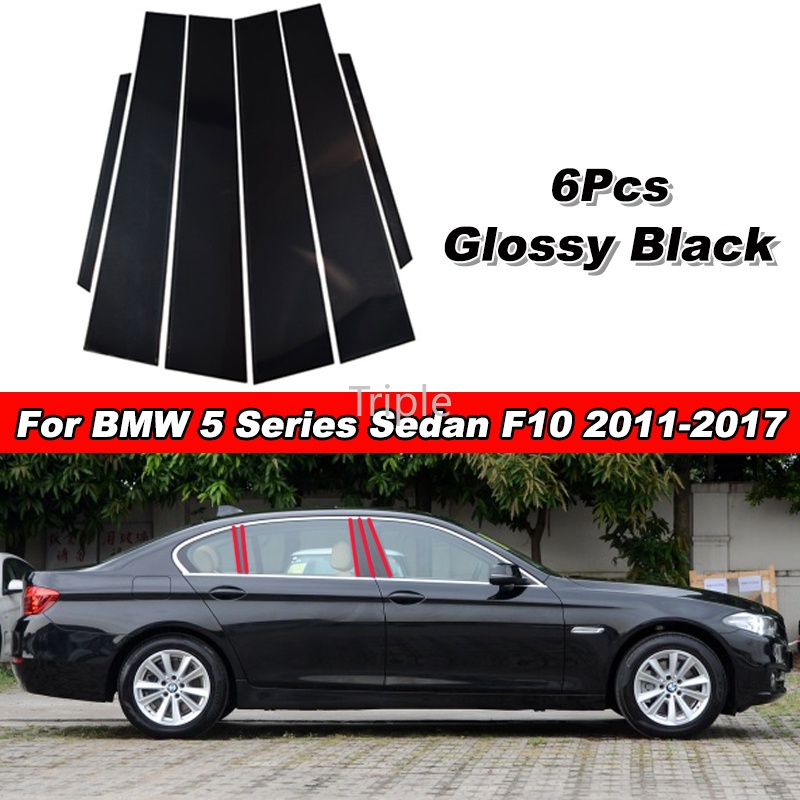 สติกเกอร์ติดเสากระจกรถยนต์ สีดํามันวาว สําหรับ BMW 5 Series F10 Sedan 2011-2017 525i 528i 530i 535i 550i 6 ชิ้น