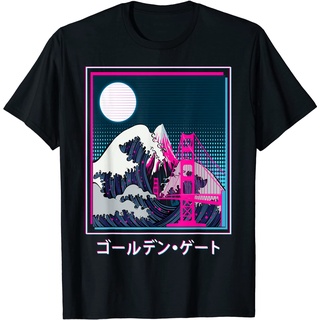 เสื้อยืด พิมพ์ลาย Golden Gate Bridge Great Wave Off Kanagawa Vaporwave