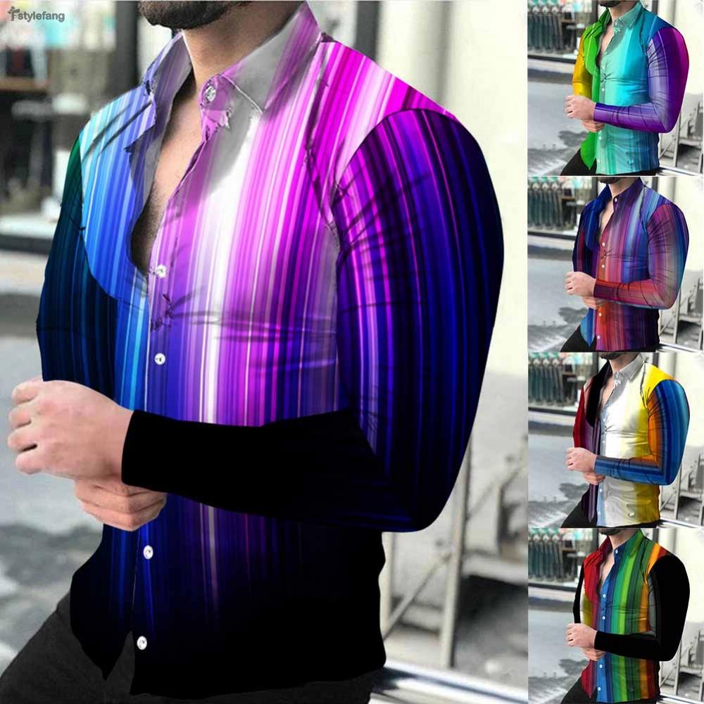 STYLEF-~Button Down Colorful Stripe Shirt Mens Baroque Party Long Sleeve T Vintage Dress-【STYLEF-Fashion】 #2