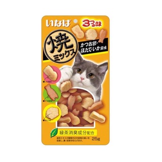 INABA Soft Bite ขนมแมวเม็ดนิ่ม รสทูน่า ไก่ ปลาโอแห้ง หอยเซลล์ รสปลาหมึก-25g.