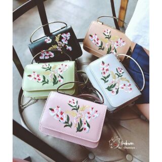 Flora leather embroidered satchel bag