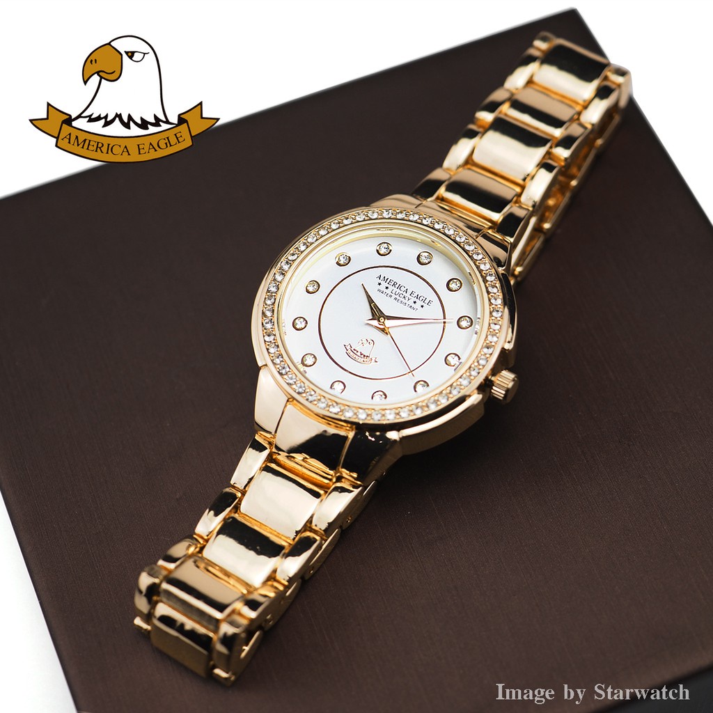 ☄♗❀AMERICA EAGLE นาฬิกาข้อมือผู้หญิง สายสแตนเลส รุ่น AE104L – GOLD/WHITE