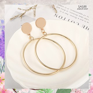 ✨ สินค้าพร้อมส่ง !! ต่างหูทรงกลม Simple fashion gold color Silver plated geometric big round earrings ✨