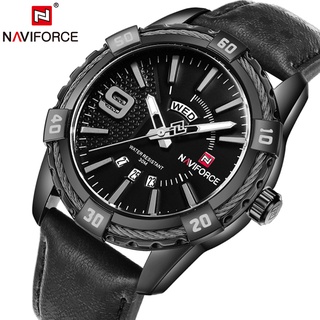 Naviforce ของแท้ นาฬิกาข้อมือลําลอง สายหนัง กันน้ํา แสดงปฏิทิน สไตล์สปอร์ต แฟชั่นสําหรับผู้ชาย 9117