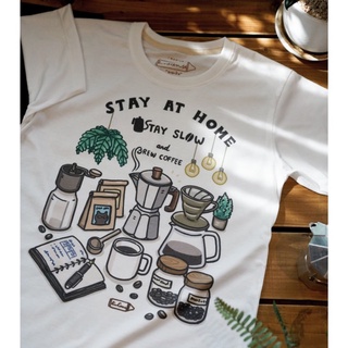 oversize T-shirt 🔥 "Stay Slow and Brew Coffee" t-shirt collection เสื้อยืดสีออฟไวท์ ลายดริปกาแฟ 🔥 S-5XL