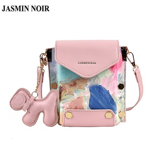 Jasmin Noir กระเป๋าสะพายข้าง ทรงบักเก็ต ประดับพู่ พิมพ์ลายดอกไม้ สําหรับผู้หญิง